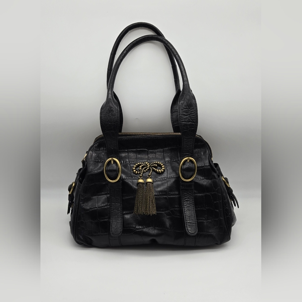 Vintage Betsey Johnson Genuine Leather Croc-Embossed Tassel Satchel – Rare Find!